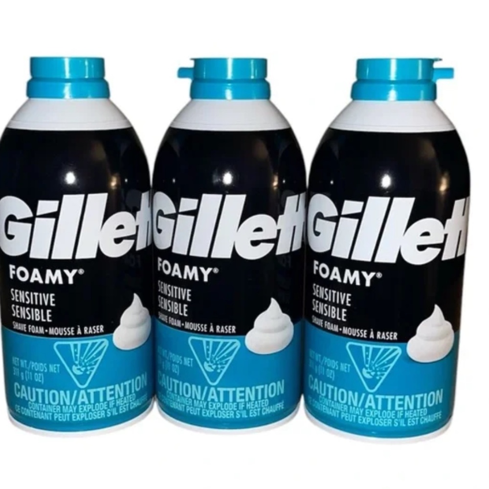 Lot Of 3 Mens Gillette Sensitive Skin Foamy Shave Cream 11 Oz Each New